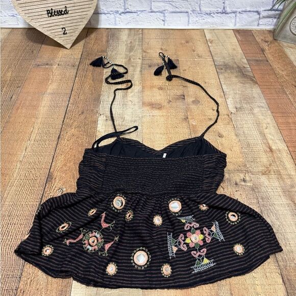 Free People Sweet Safari Halter Top Neon Peplum Sweetheart Striped Brown XS - Picture 2 of 7